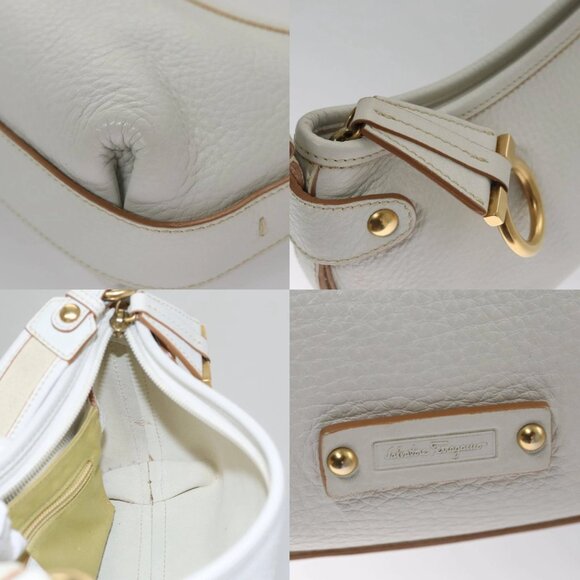 Salvatore Ferragamo Shoulder Bag Leather White Auth 105780V